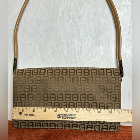 Vintage 90s Brown Monogram Shoulder Bag Jacquard Fabric Small Baguette Purse - Picture 3 of 10